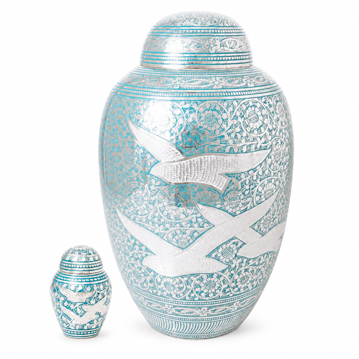 Ornate turquoise adult urn